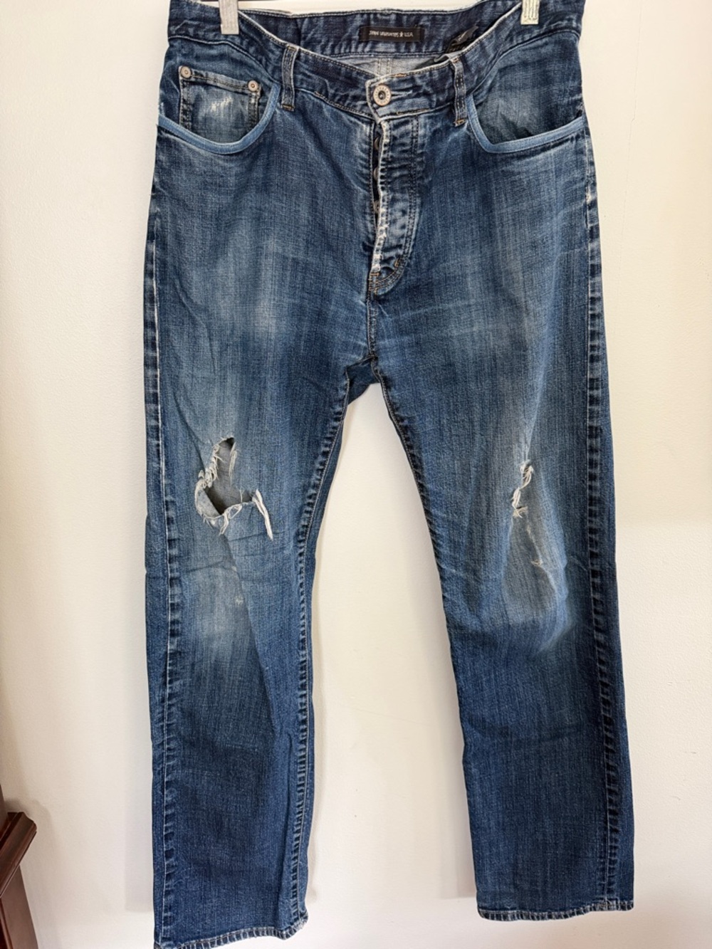 John Varvatos Distressed Dark Blue Straight Jeans